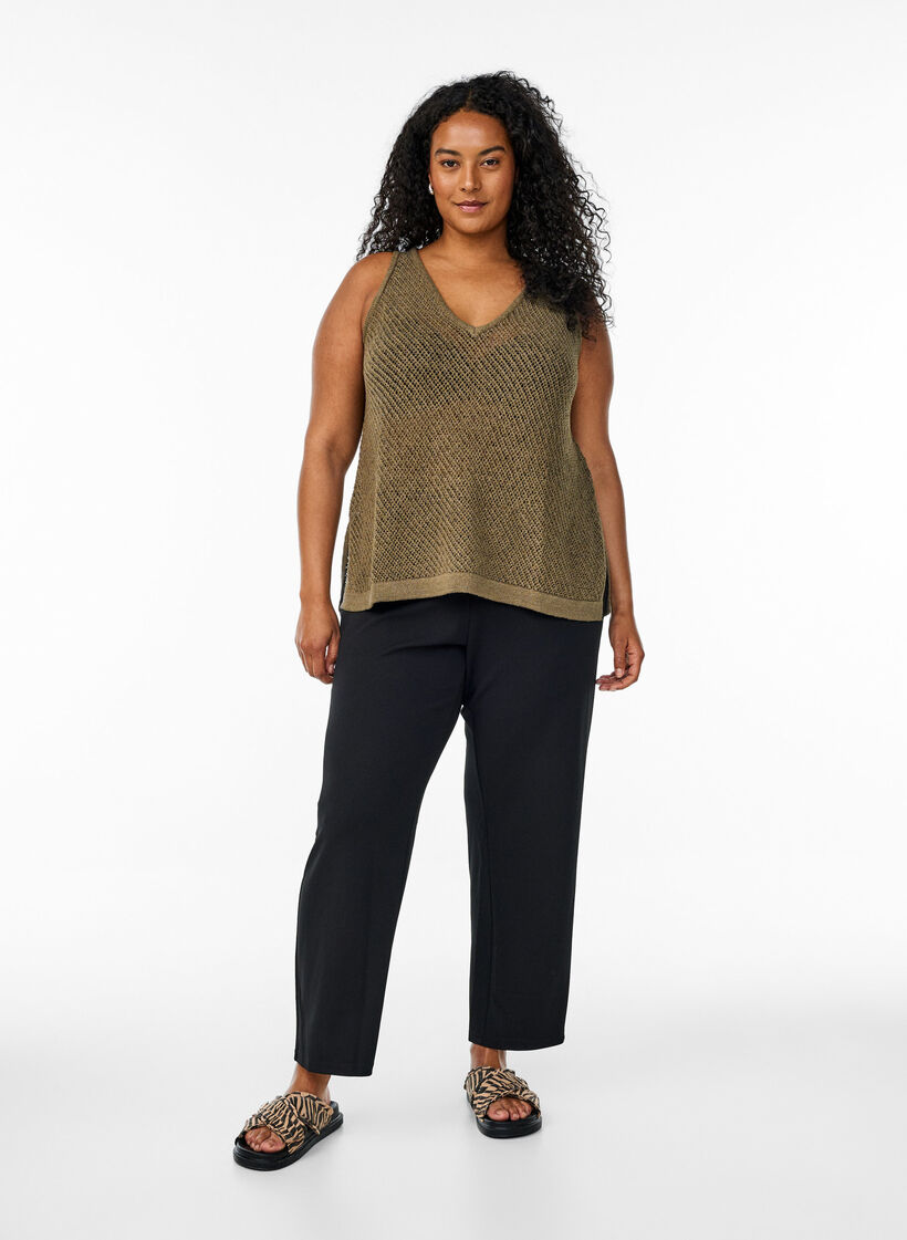 FLASH - Ärmelloser Stricktop mit V-Ausschnitt, Grün, Model image number 1