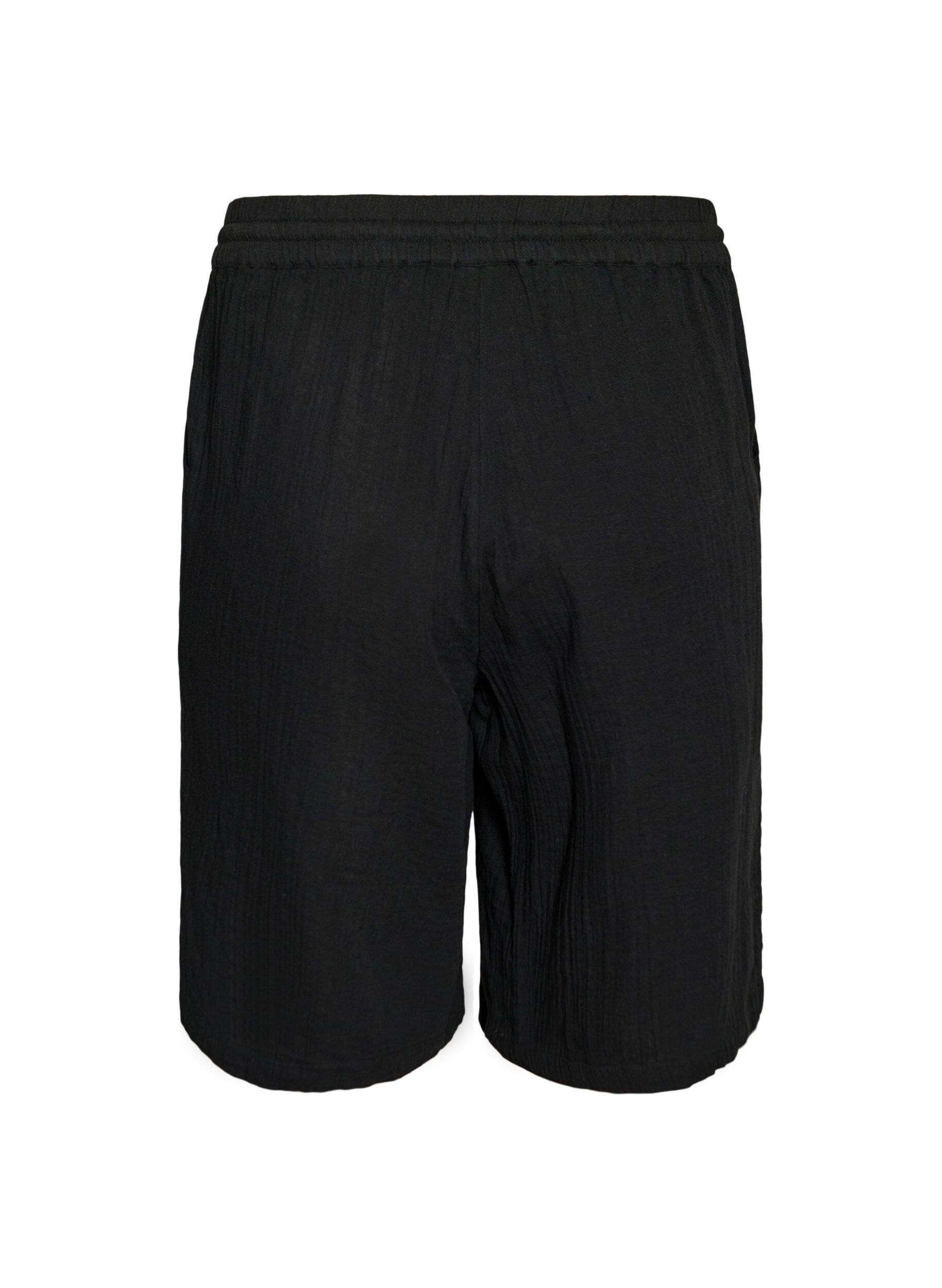ZizziLockere Shorts aus Baumwollmusselin mit hoher Taille, Schwarz, Packshot image number 1