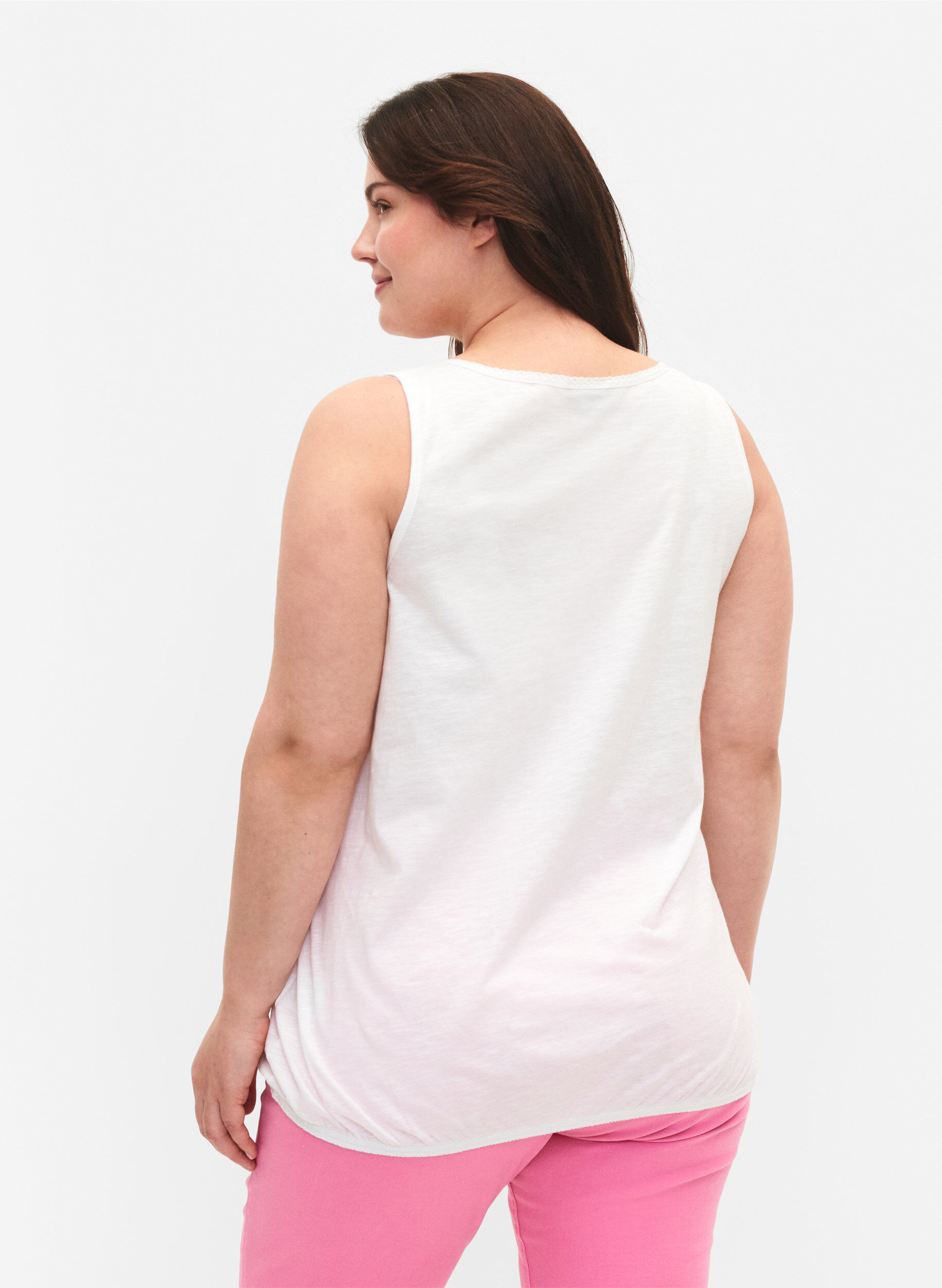 Zizzi Top aus Baumwolle mit Spitzenbesatz, Bright White, Model image number 1