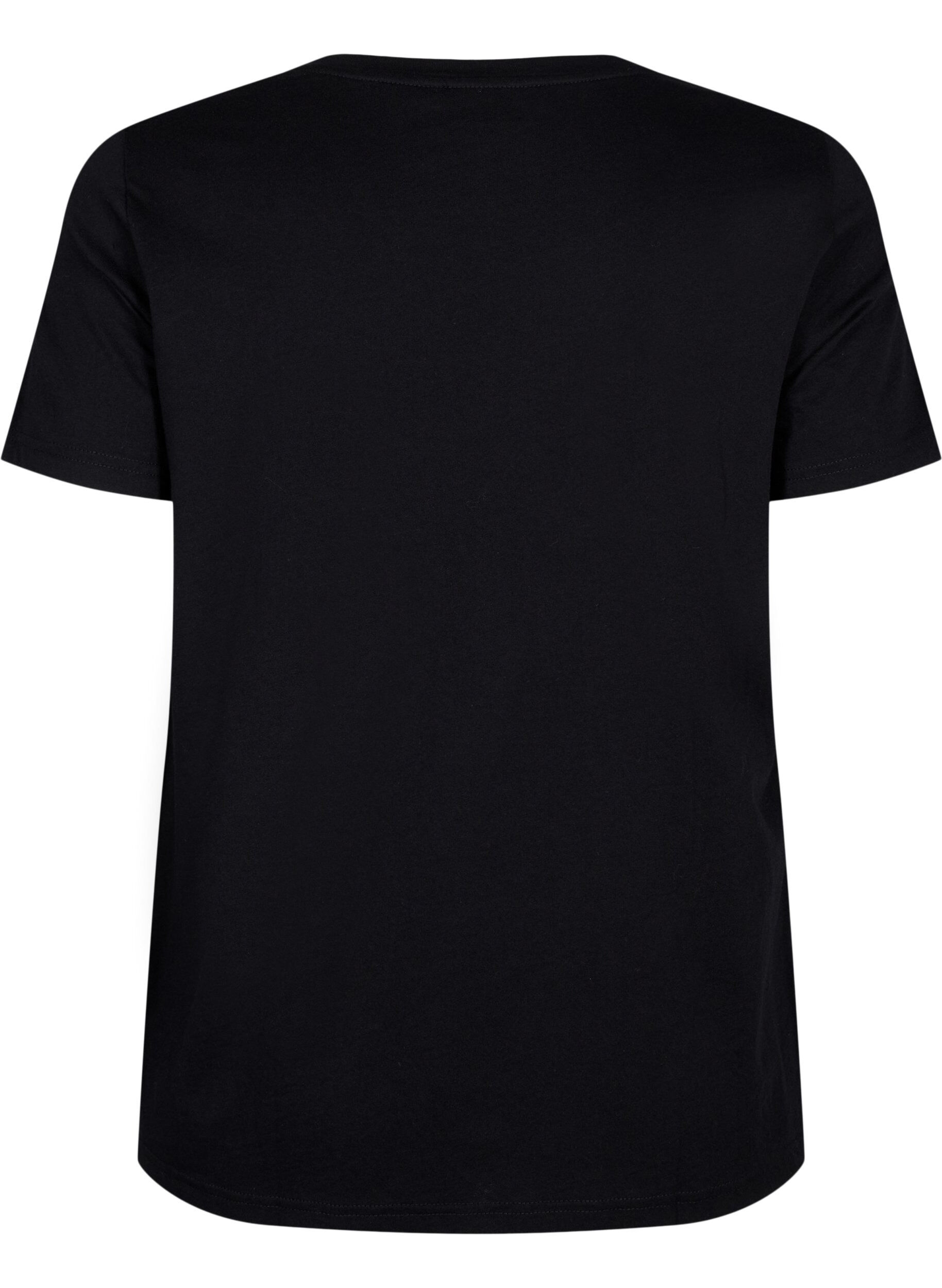 Zizzi T-Shirt aus Baumwolle mit Textaufdruck, Black W. Pasadena, Packshot image number 1