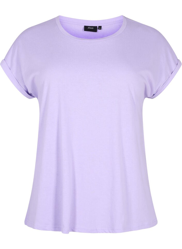 Kurz&auml;rmeliges T-Shirt aus einer Baumwollmischung, Lila, Packshot image number 0