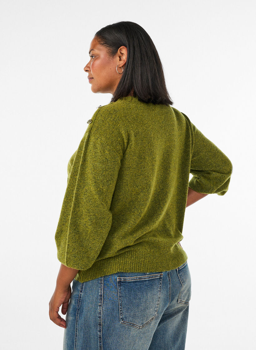 Strickbluse mit Knopfleiste, Gr&uuml;n, Model image number 2
