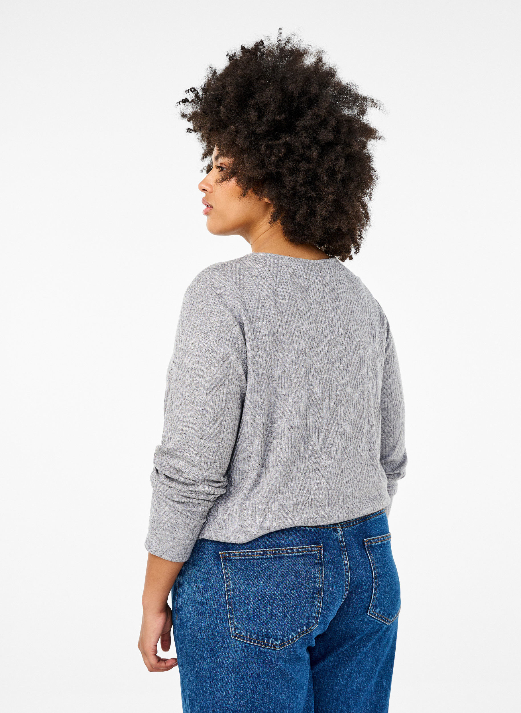 Zizzi Gemusterte Bluse mit langen &Auml;rmeln, Grau, Model image number 2