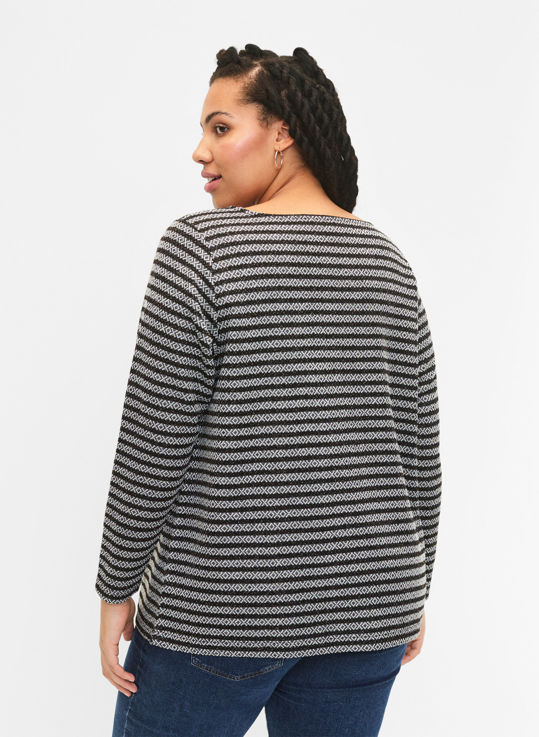 Zizzi  Rundhalsbluse mit Streifenmuster, Black Stripe, Model image number 1