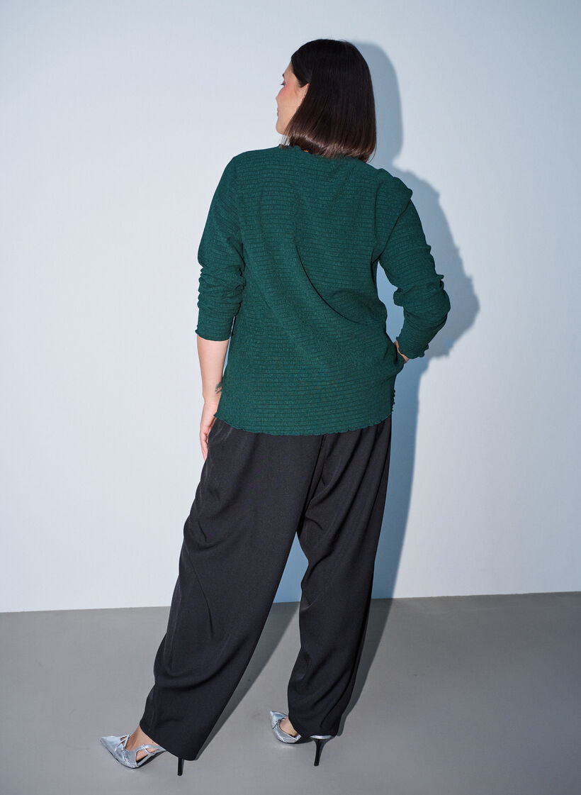 Strukturierte Bluse mit Wellenkanten, Gr&uuml;n, Model image number 2