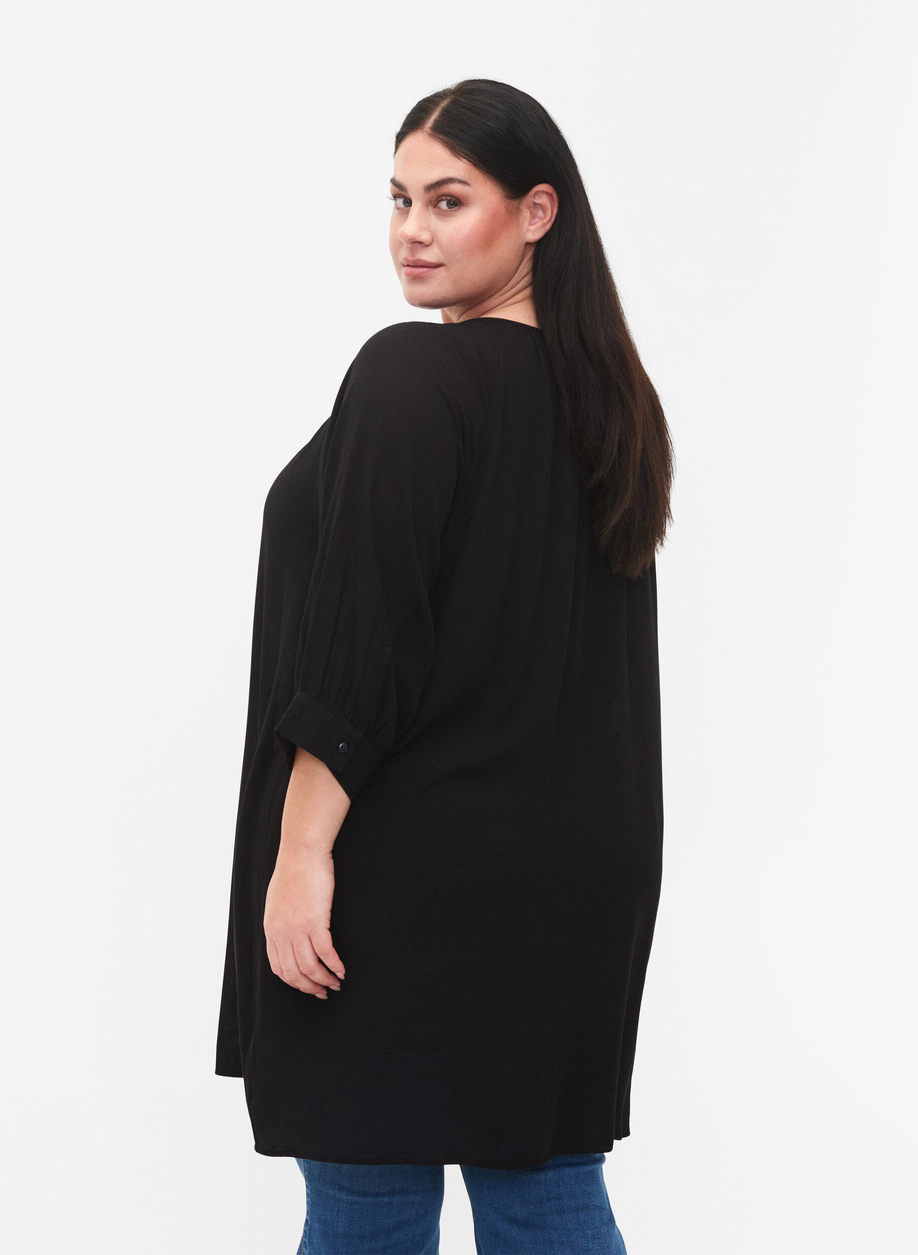 Zizzi Viskosetunika mit 3/4-&Auml;rmeln, Schwarz, Model image number 2