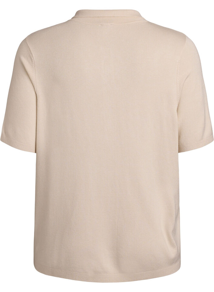 Feinstrick-Poloshirt mit kurzen &Auml;rmeln, Beige, Packshot