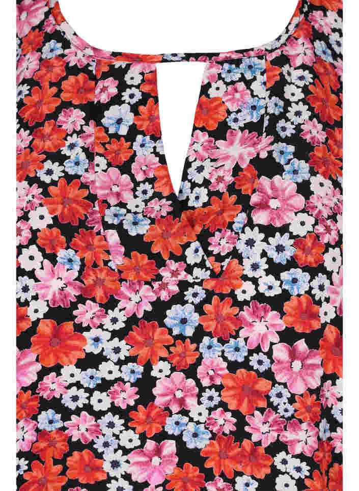 Bluse mit 3/4-Ärmeln und Blumenprint, Red Flower AOP, Packshot image number 2