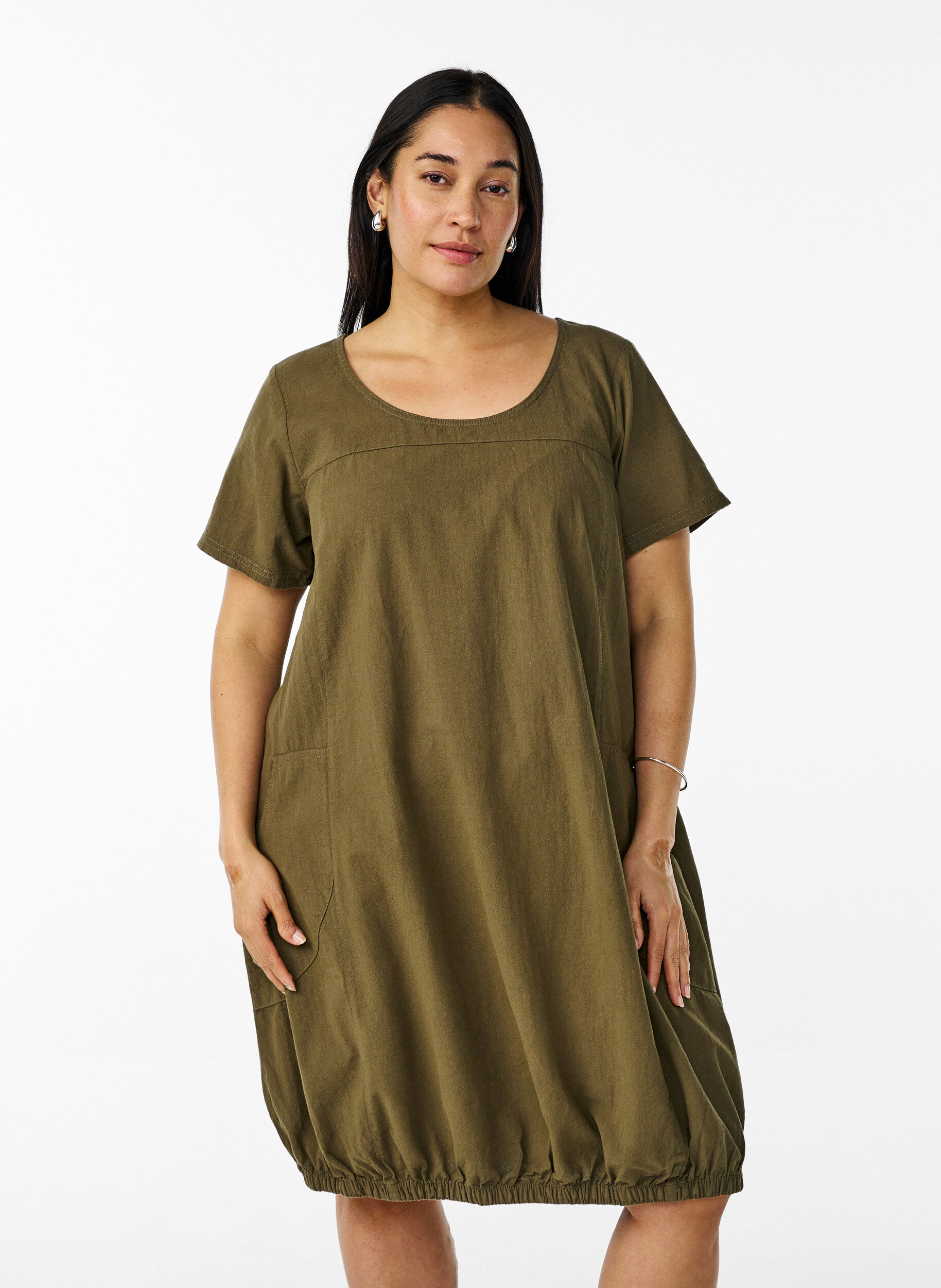 Kurzarm Kleid aus Baumwolle, Gr&uuml;n, Model