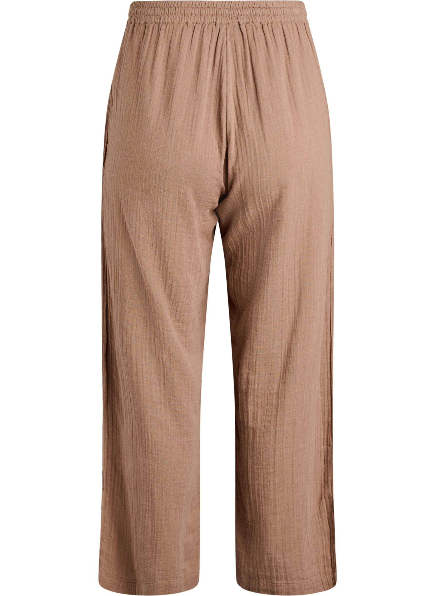 Zizzi Hoch taillierte Hose aus Baumwoll-Musselin mit weitem Bein, Braun, Packshot image number 1