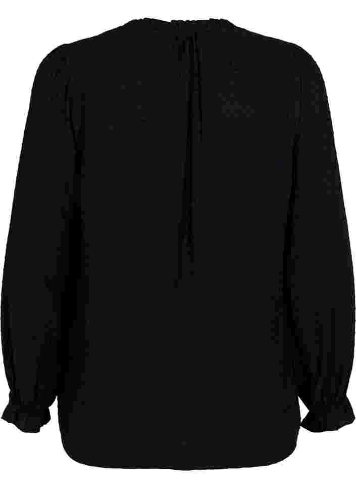 Langärmelige Bluse mit Smock- und Rüschendetails, Black, Packshot image number 1