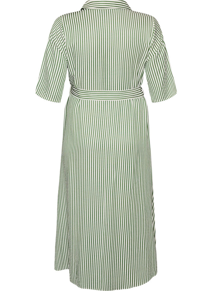 Kn&ouml;chellanges Hemdblusenkleid mit Bindeg&uuml;rtel und Streifen, Gr&uuml;n, Packshot image number 1