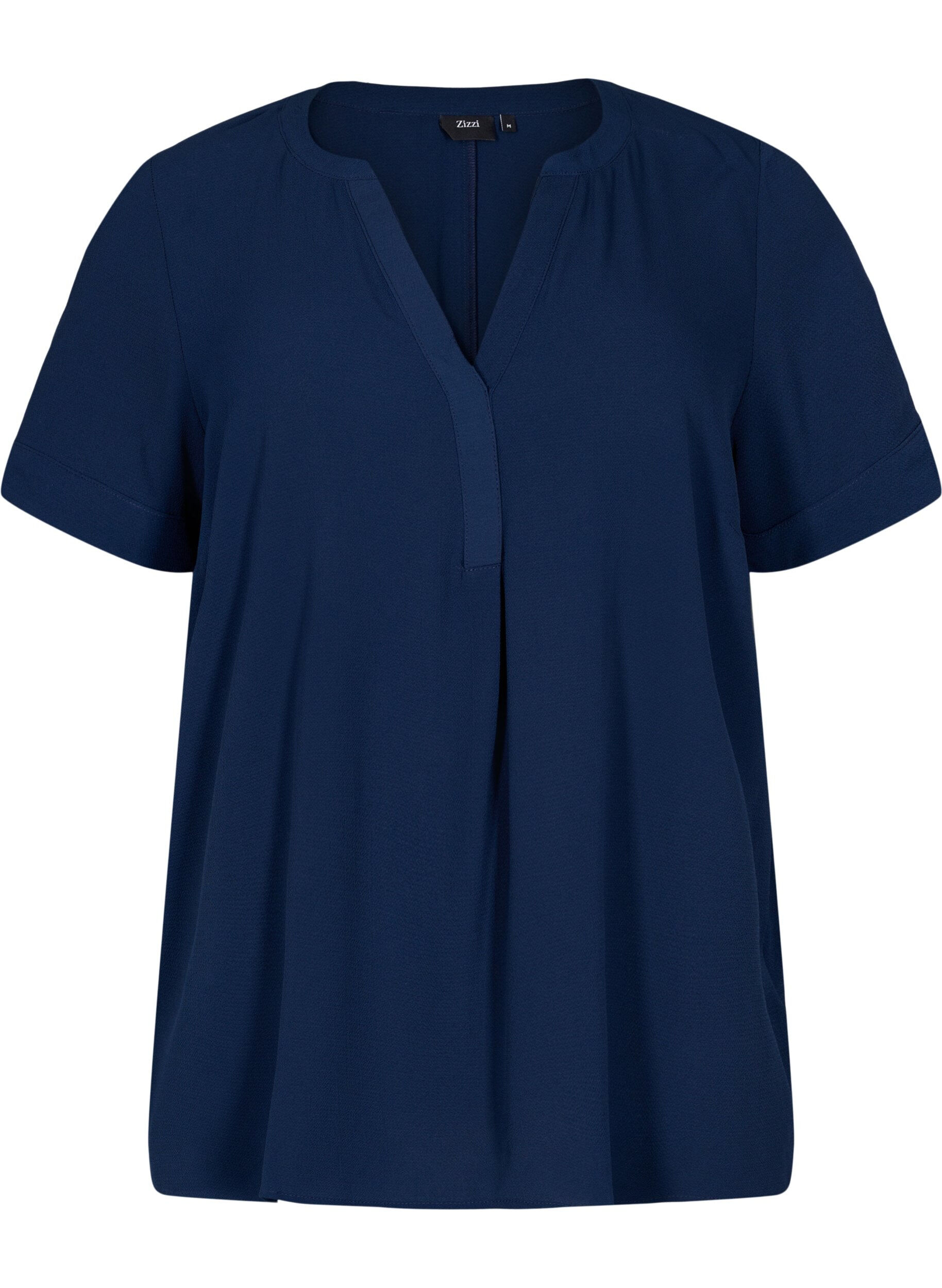 Zizzi Kurz&auml;rmelige Bluse mit V-Ausschnitt, Blau, Packshot image number 0