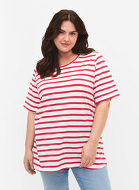 Gestreiftes T-Shirt aus Baumwolle, Bright Rose Stripes, Model