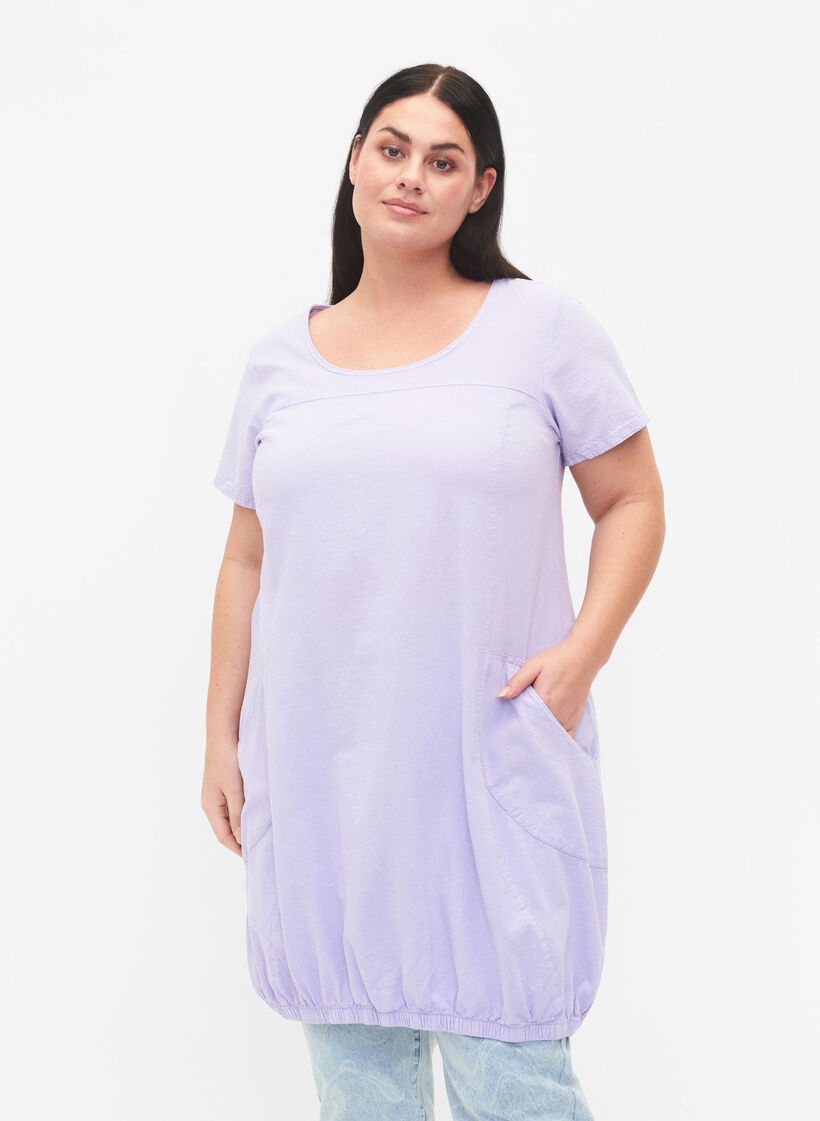 Kurzarm Kleid aus Baumwolle, Lavender, Model image number 0