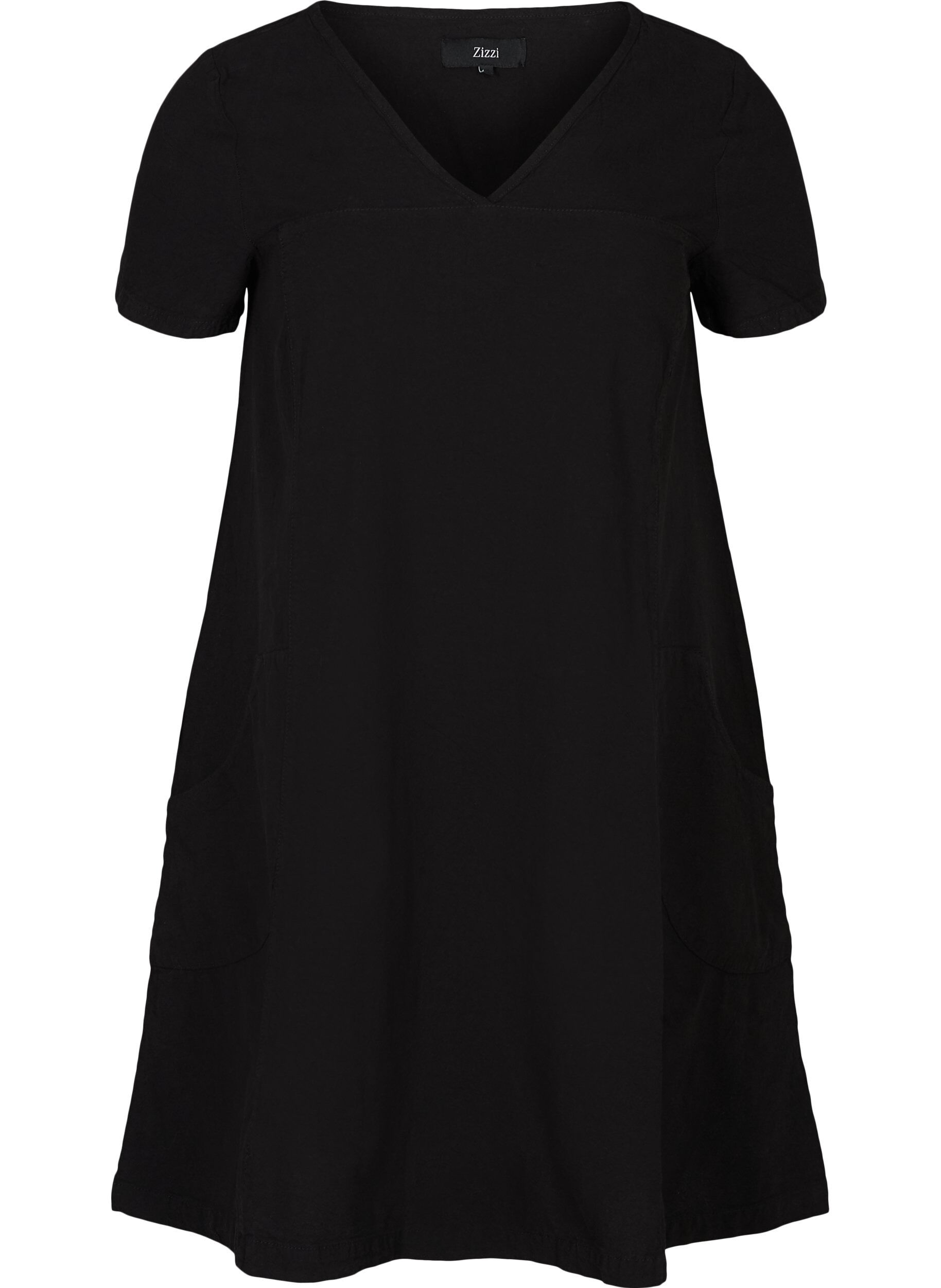 Zizzi Kurzarm Kleid aus Baumwolle, Schwarz, Packshot image number 0