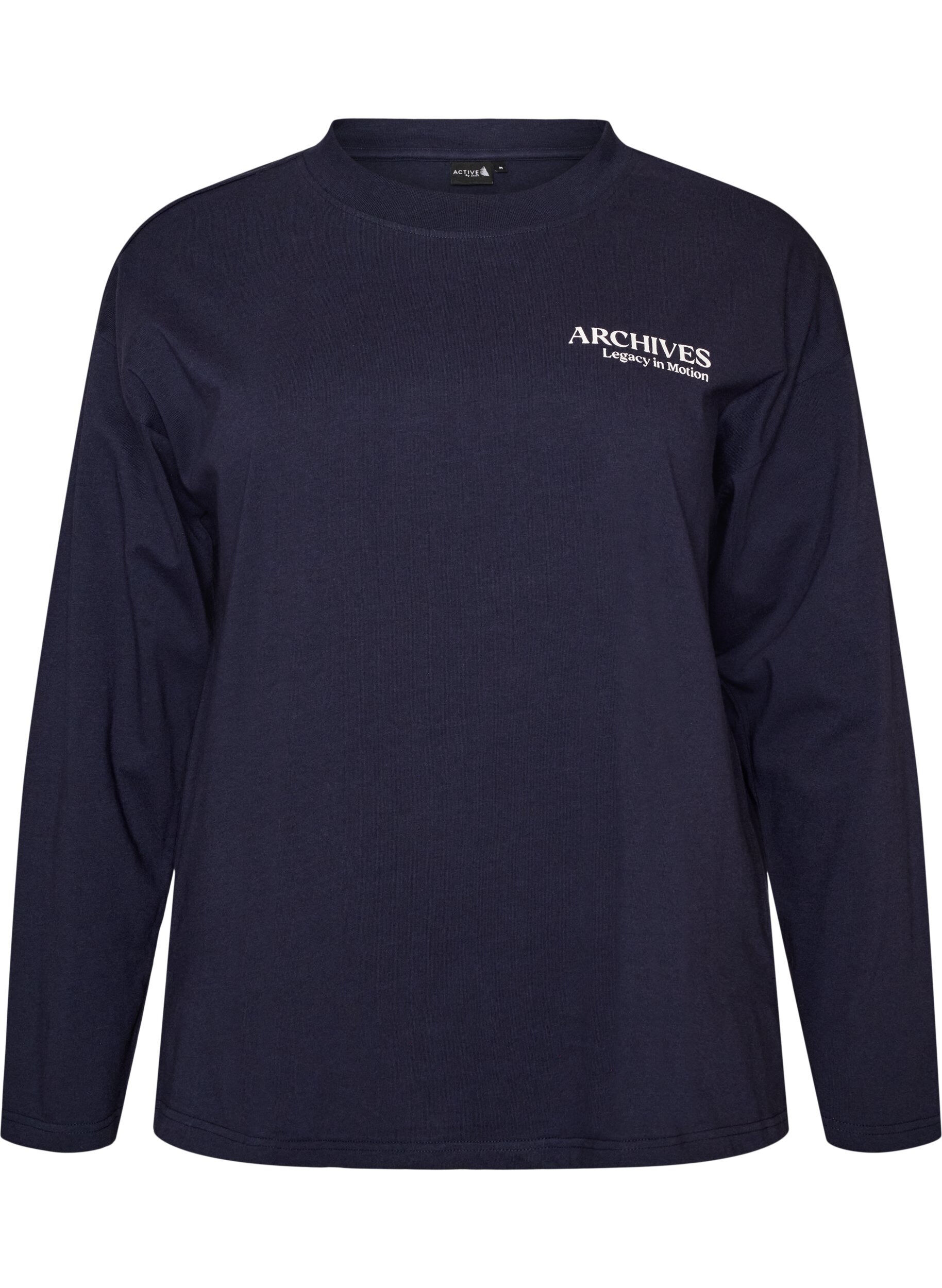 ZizziLang&auml;rmelige Jerseybluse mit Textprint, Blau, Packshot image number 0