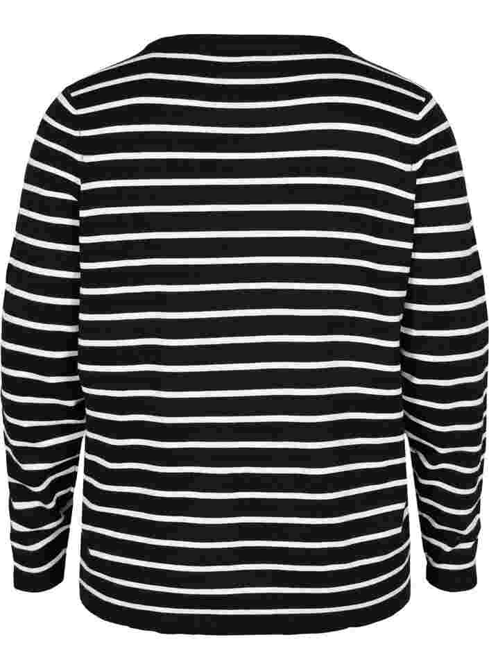 Gestrickte Viskosebluse mit langen Ärmeln, Black W/Stripes, Packshot image number 1