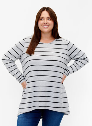 Geblümte Bluse mit langen Ärmeln, LGM Stripe, Model image number 0