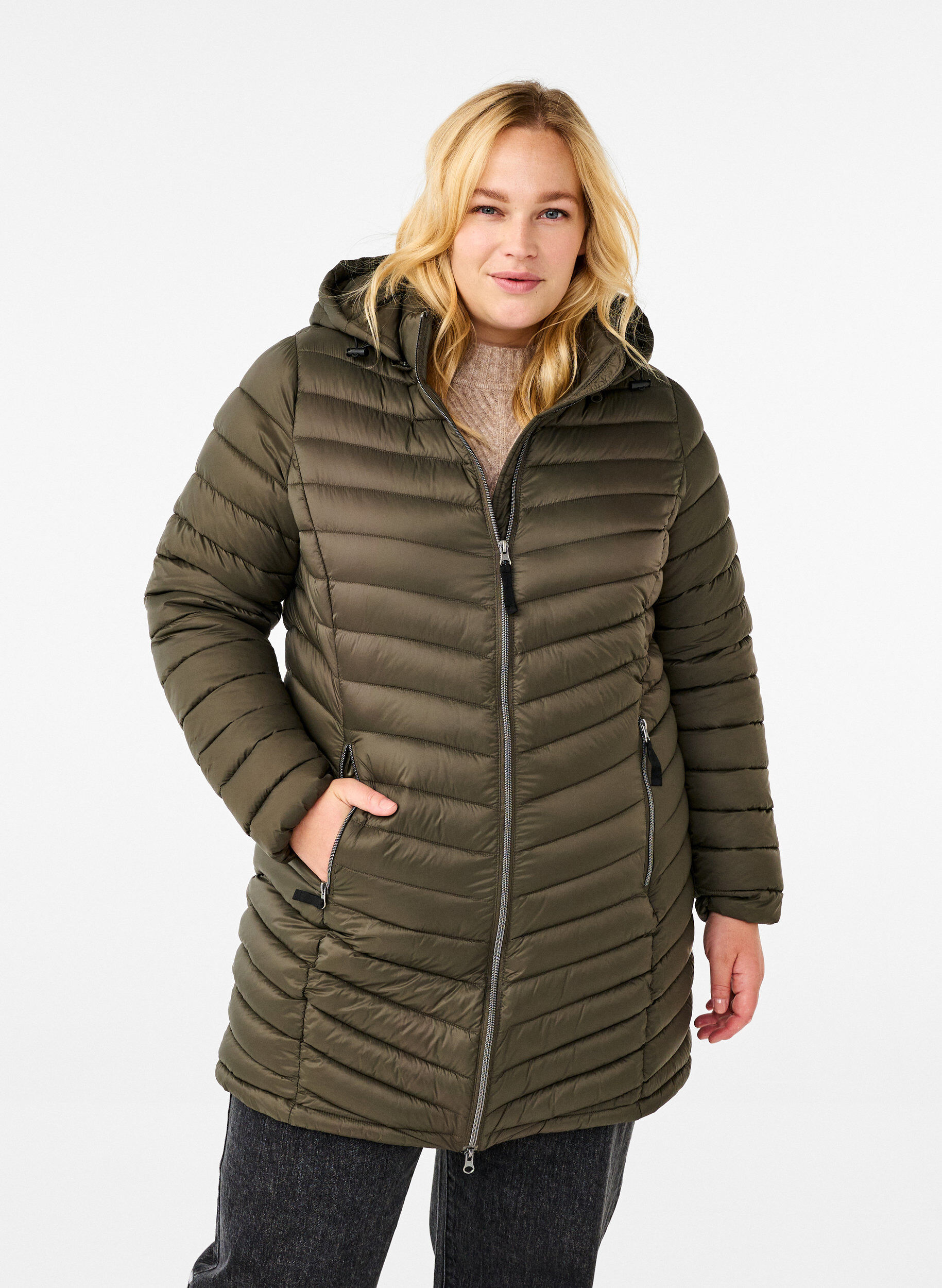 Zizzi Leichte Jacke mit Taschen und abnehmbarer Kapuze, Gr&uuml;n, Model image number 0
