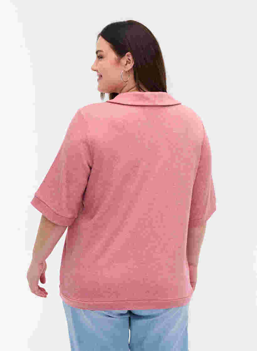 Melierte Bluse mit Kragen und 2/4-Ärmeln, Rose Melange, Model image number 1