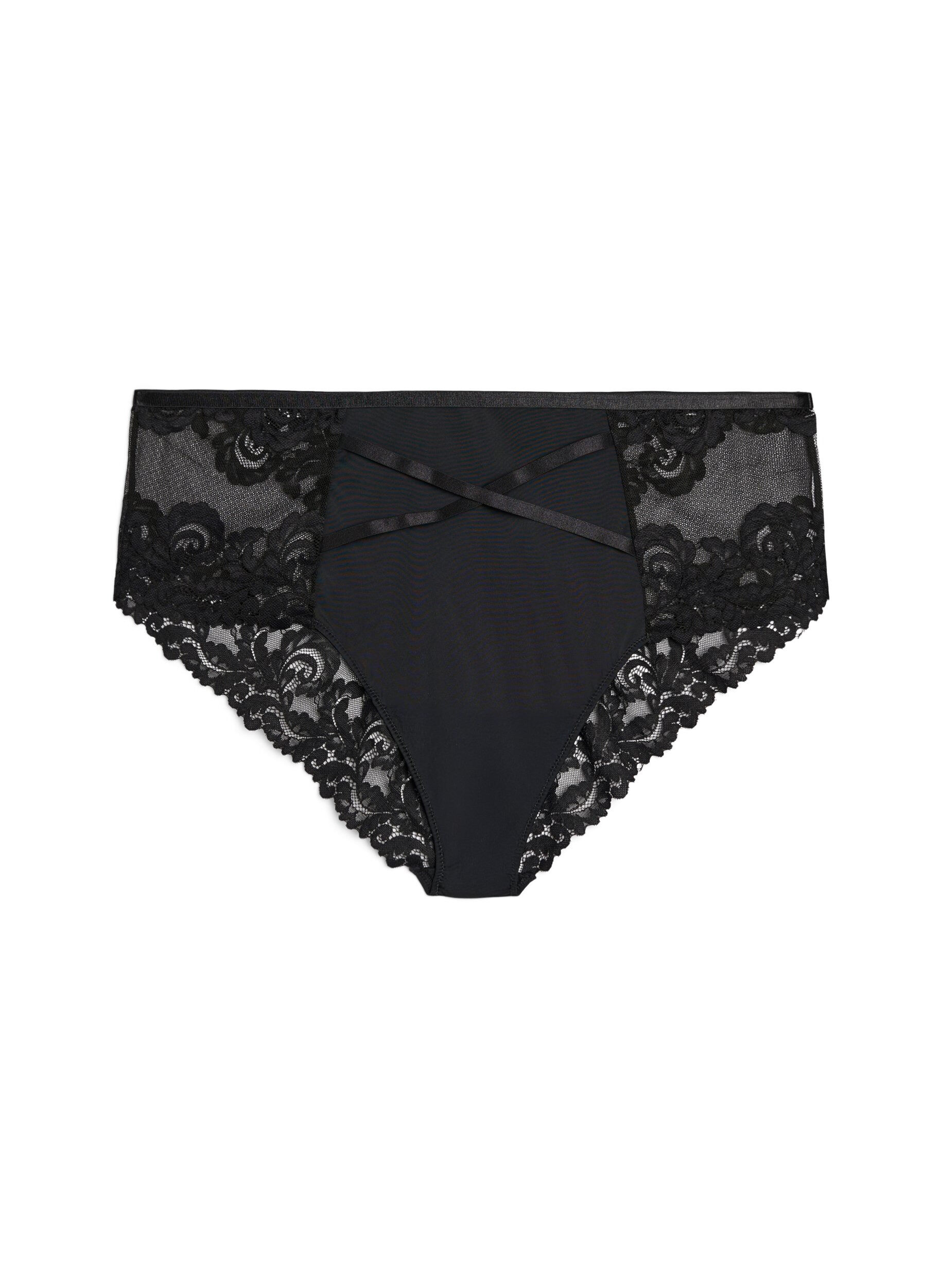 ZizziHipster-Slip aus Spitze mit Crossover-Detail, Schwarz, Packshot image number 0