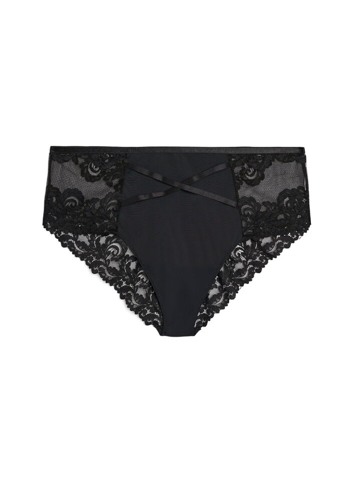 Hipster-Slip aus Spitze mit Crossover-Detail, Schwarz, Packshot image number 0
