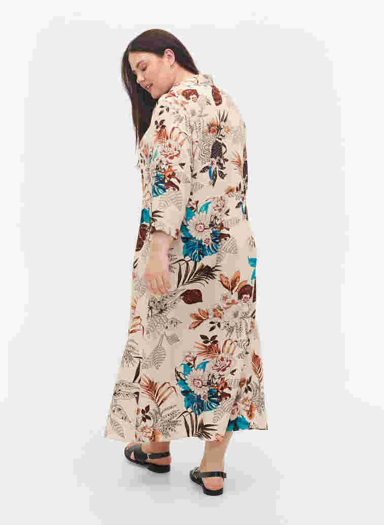 Hemdkleid aus Viskose mit Blumendruck, Brown Flower AOP, Model image number 1