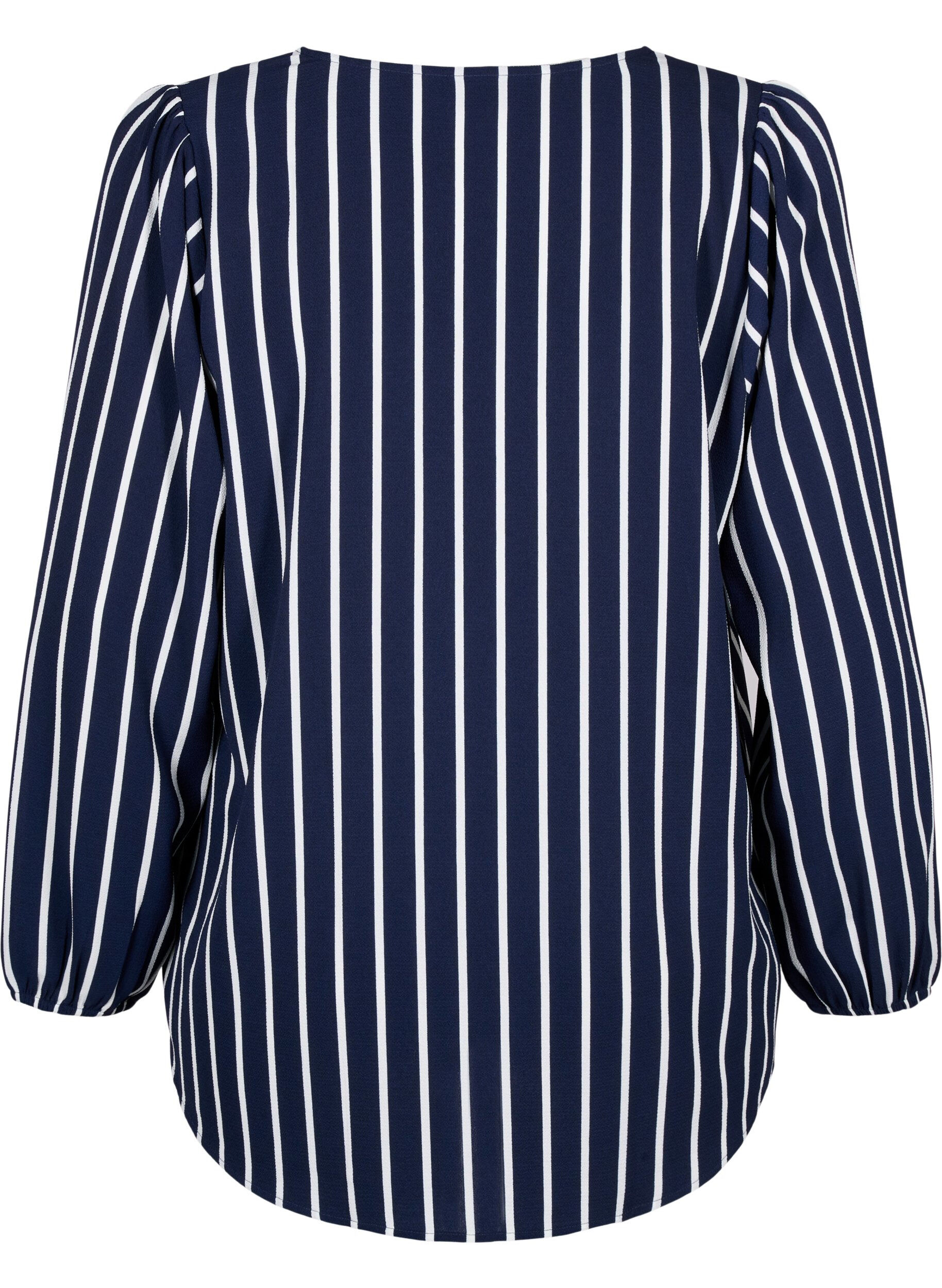 Zizzi  Hemdbluse mit V-Ausschnitt und Aufdruck, Maritime Blue Stripe, Packshot image number 1