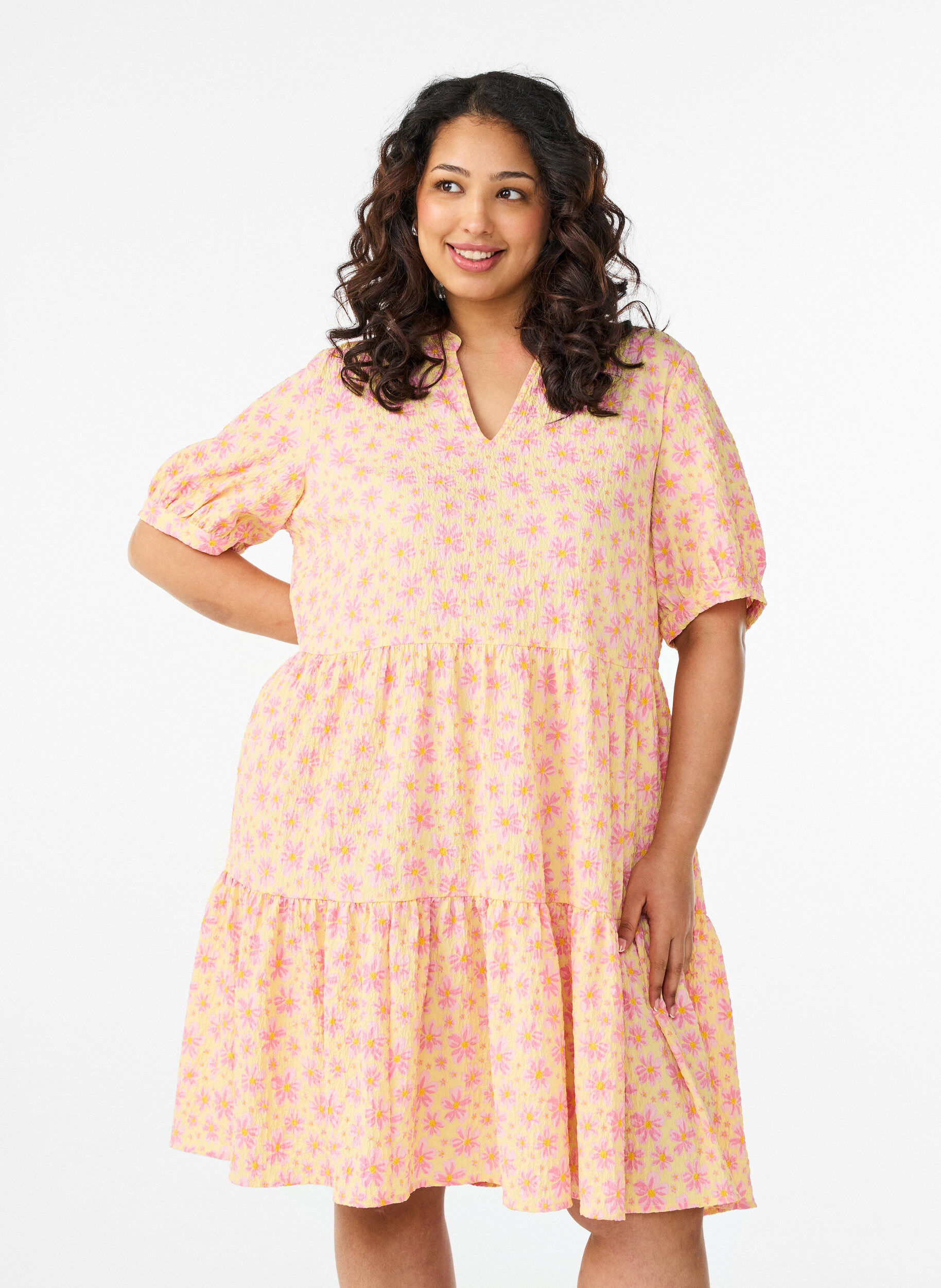 Kurzes A-Linien-Kleid, Gelb, Model