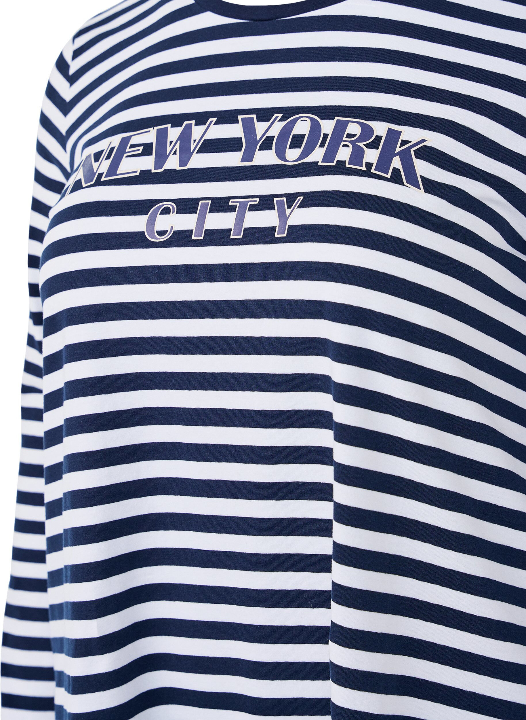 Zizzi Gestreifte Bluse mit Motiv, White w.Navy Stripe, Packshot image number 2