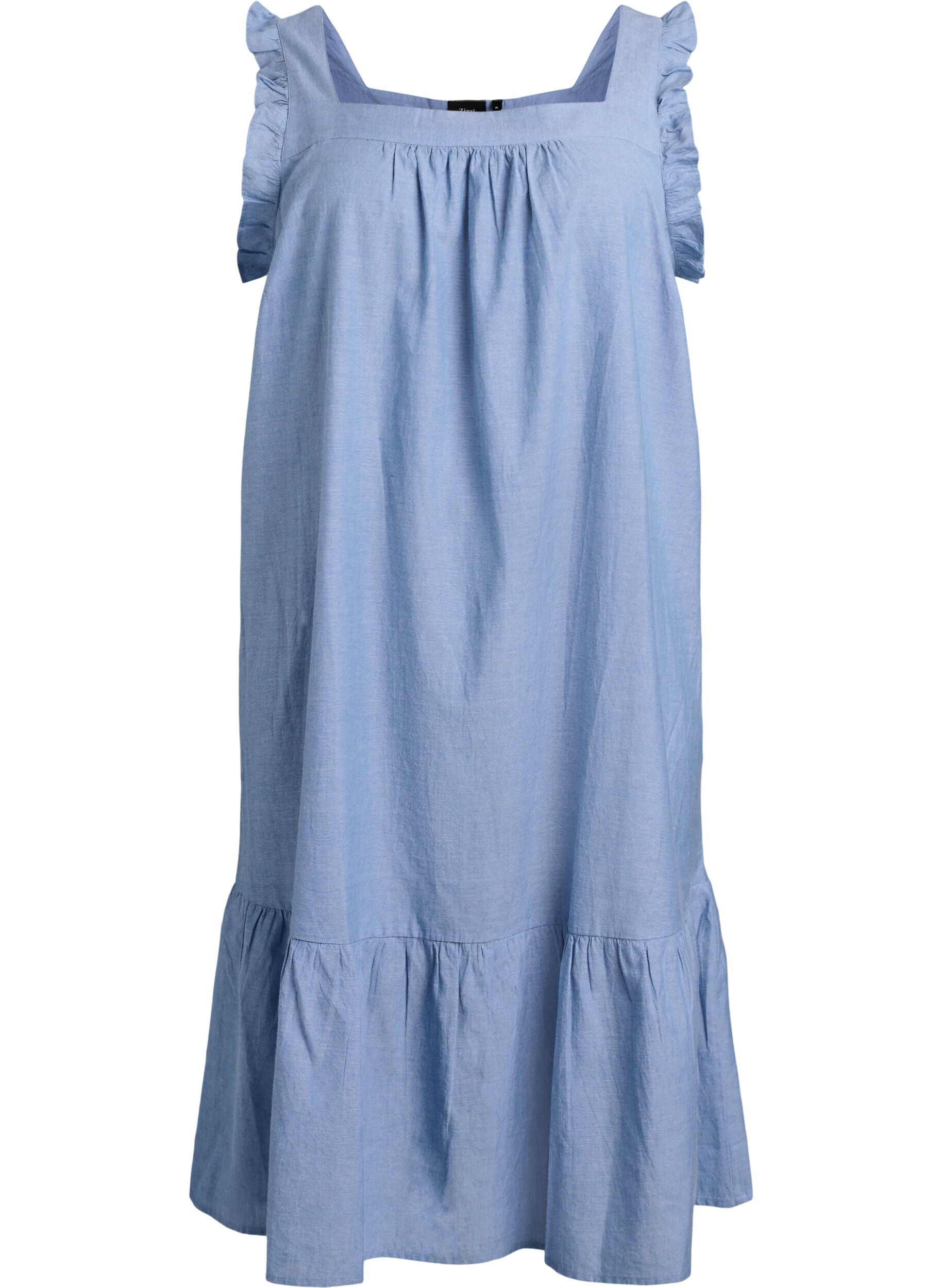 ZizziMidikleid aus Baumwolle mit R&uuml;schendetails, Blau, Packshot image number 0