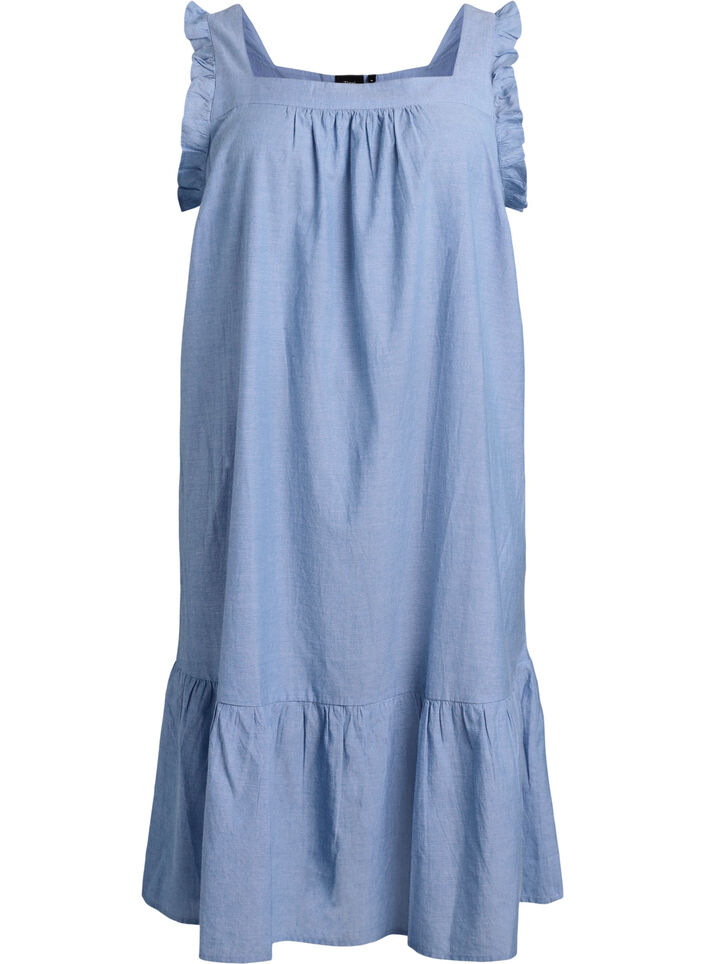 Midikleid aus Baumwolle mit R&uuml;schendetails, Blau, Packshot image number 0