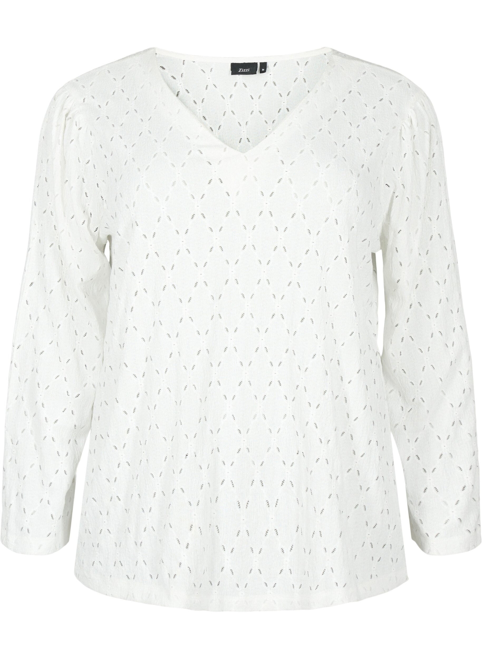 Zizzi Bluse mit V-Ausschnitt und Lochmuster, Off White, Packshot image number 0