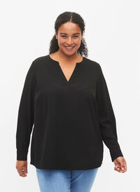 Langärmelige Bluse mit Spitzendetail , Black, Model