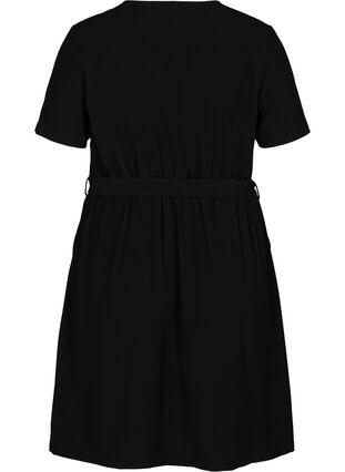 Kurzarm Kleid mit V-Ausschnitt, Black, Packshot image number 1
