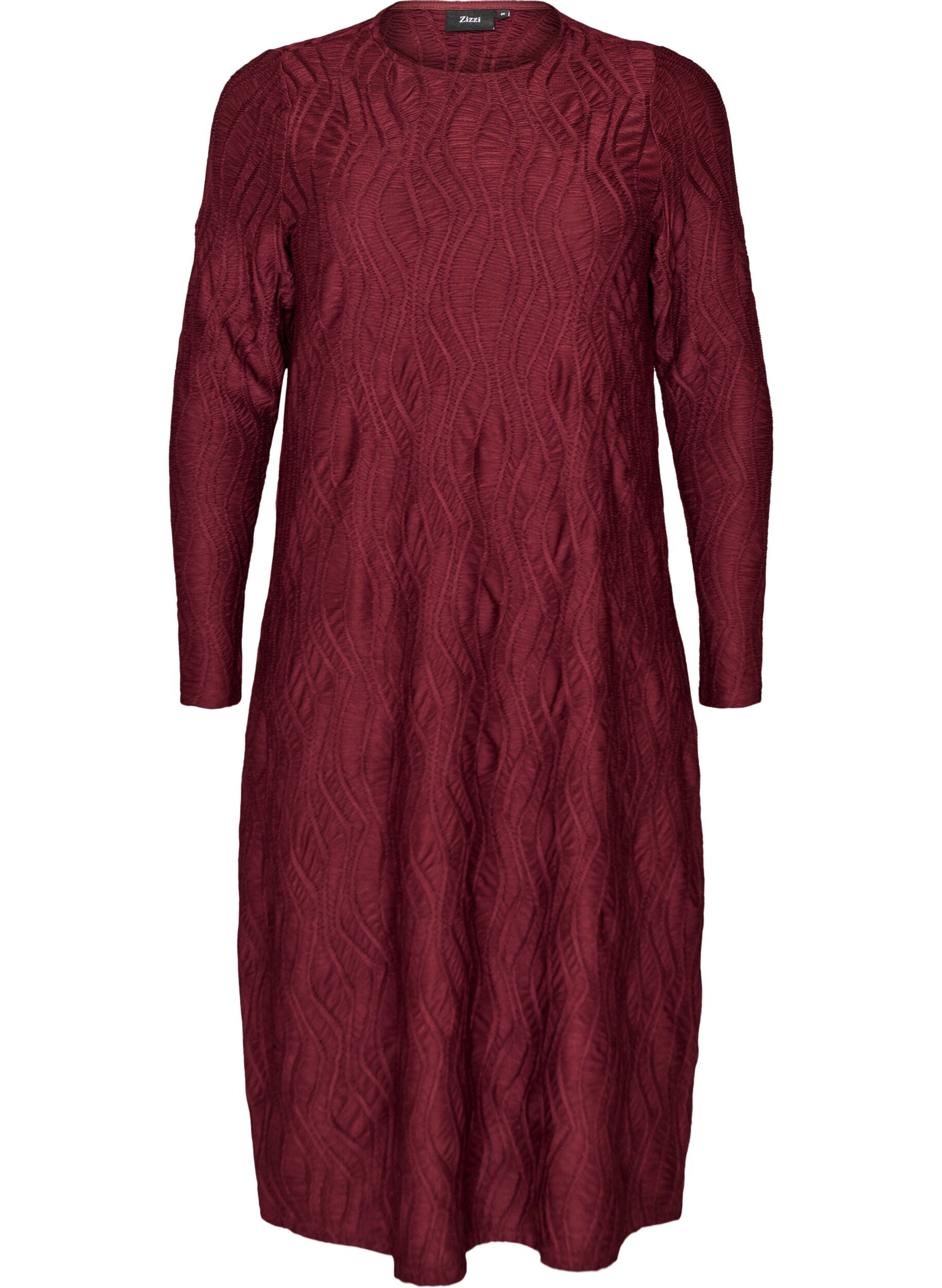 ZizziMidikleid mit gewellter Struktur und langen &Auml;rmeln, Rot, Packshot image number 0