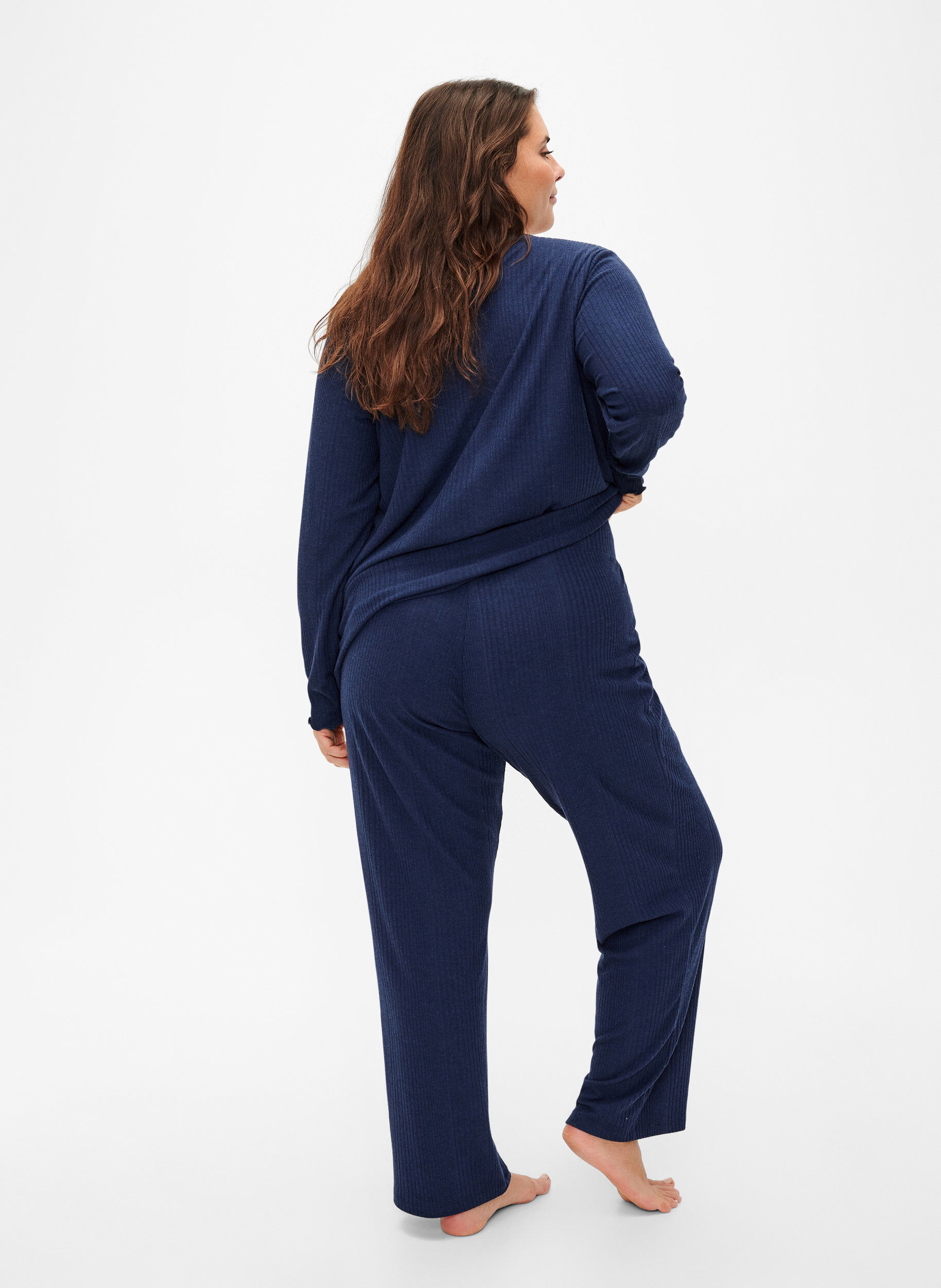 Zizzi Bequeme Hose mit gestreifter Textur, Night Sky Mel., Model image number 1