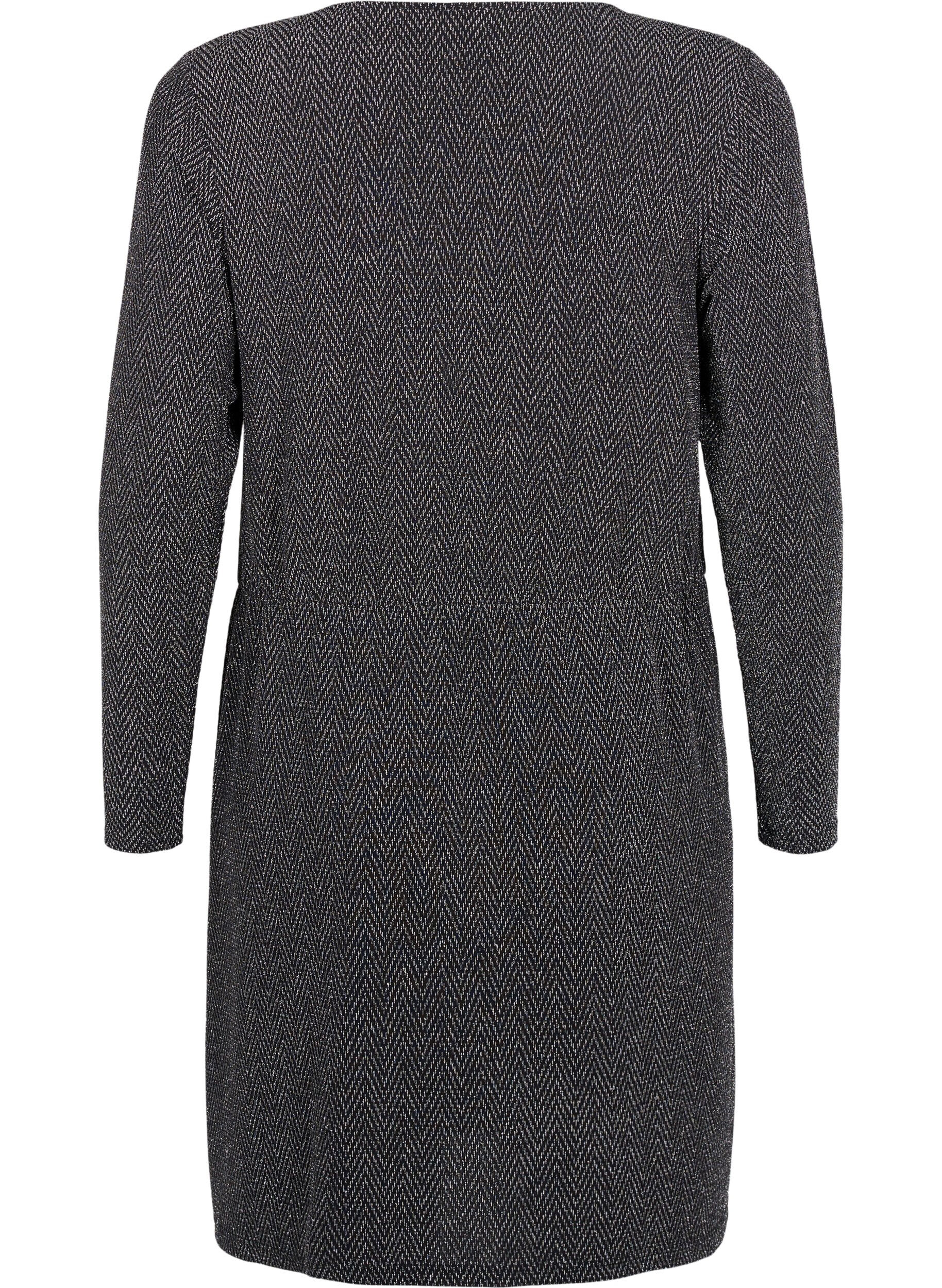 Zizzi Glitzerkleid mit Zickzackmuster, Silver ZigZagShimmer, Packshot image number 1