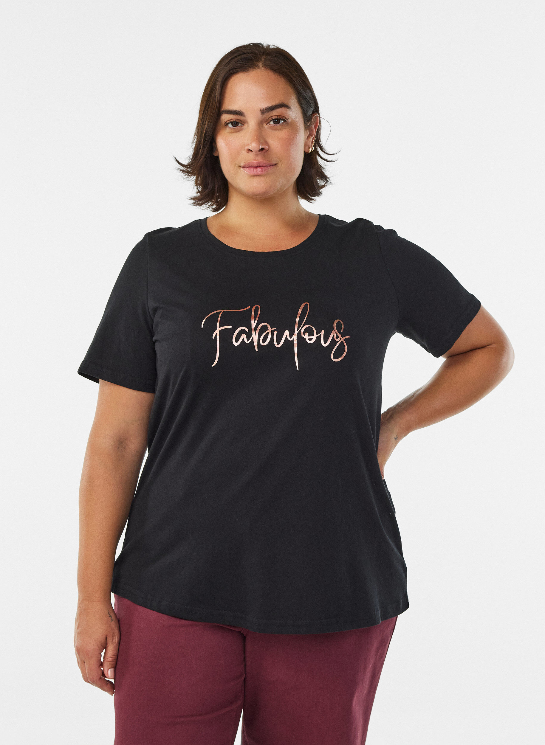 Zizzi FLASH - T-Shirt mit Print, Schwarz, Model image number 0