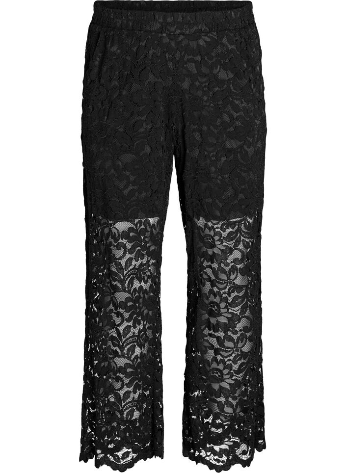 Hoch taillierte Spitzenhose mit geraden Beinen, Schwarz, Packshot image number 0