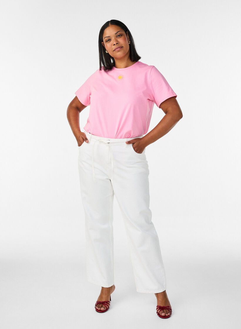 T-Shirt aus Bio-Baumwolle mit Textmotiv, Pink, Model image number 1