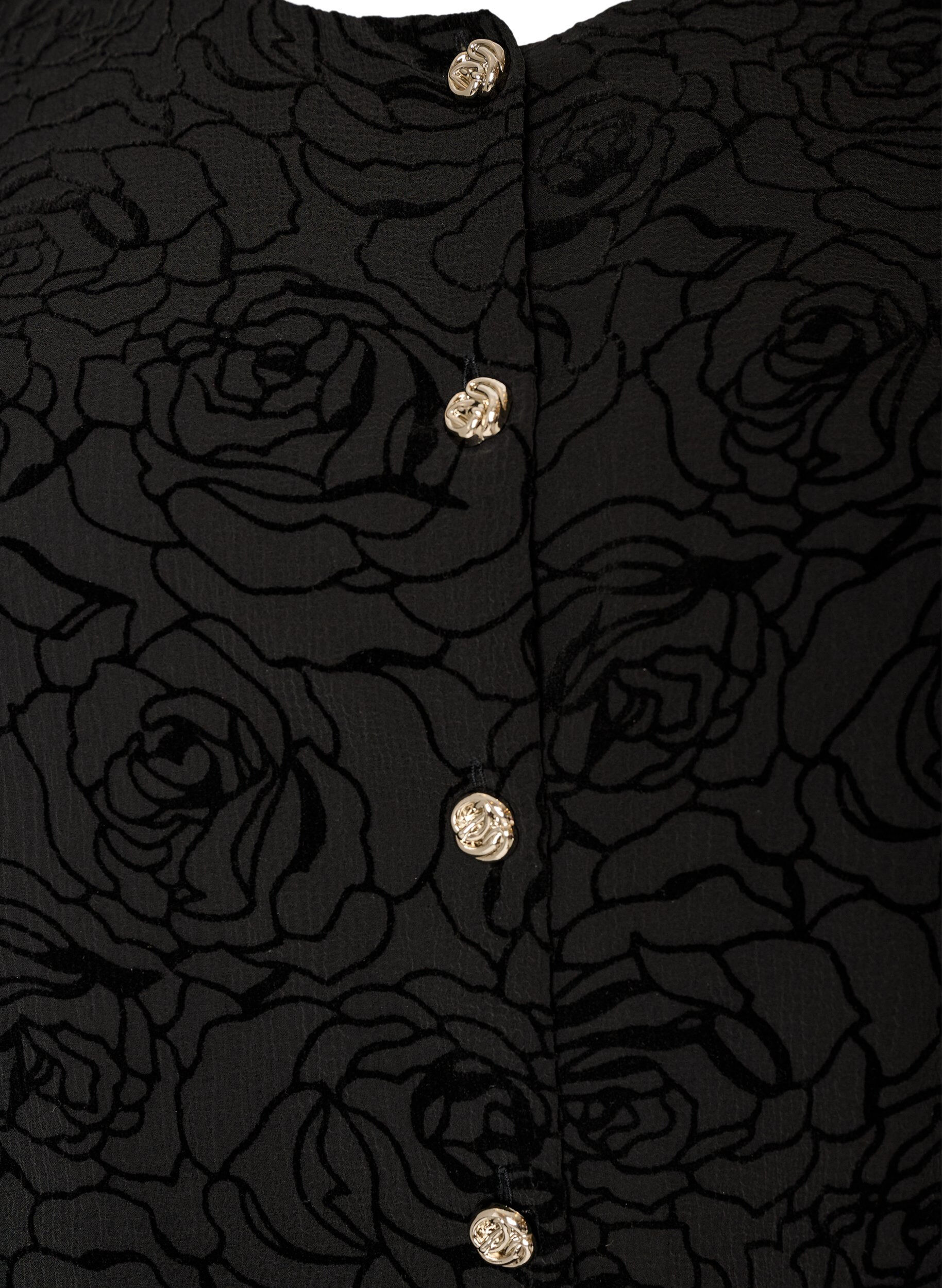 ZizziGebl&uuml;mte Bluse mit Ballon&auml;rmeln, Schwarz, Packshot image number 2