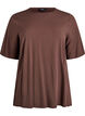 Kurz&auml;rmelige, gewebte Bluse mit Rundhals, Braun, Packshot image number 0