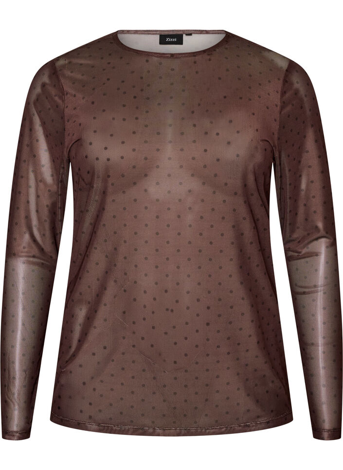 Bluse aus Mesh mit Print, Braun, Packshot image number 0