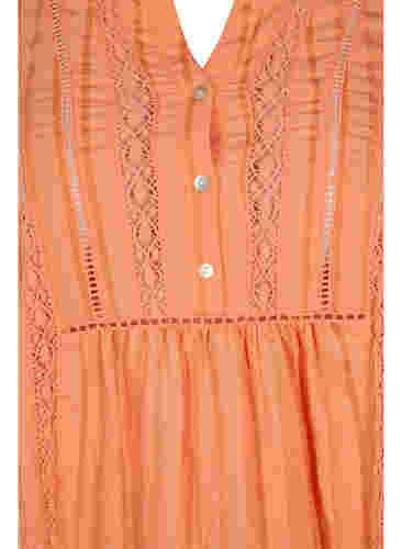 Gestreiftes Viskose Kleid mit Spitzenbändern, Nectarine, Packshot image number 2