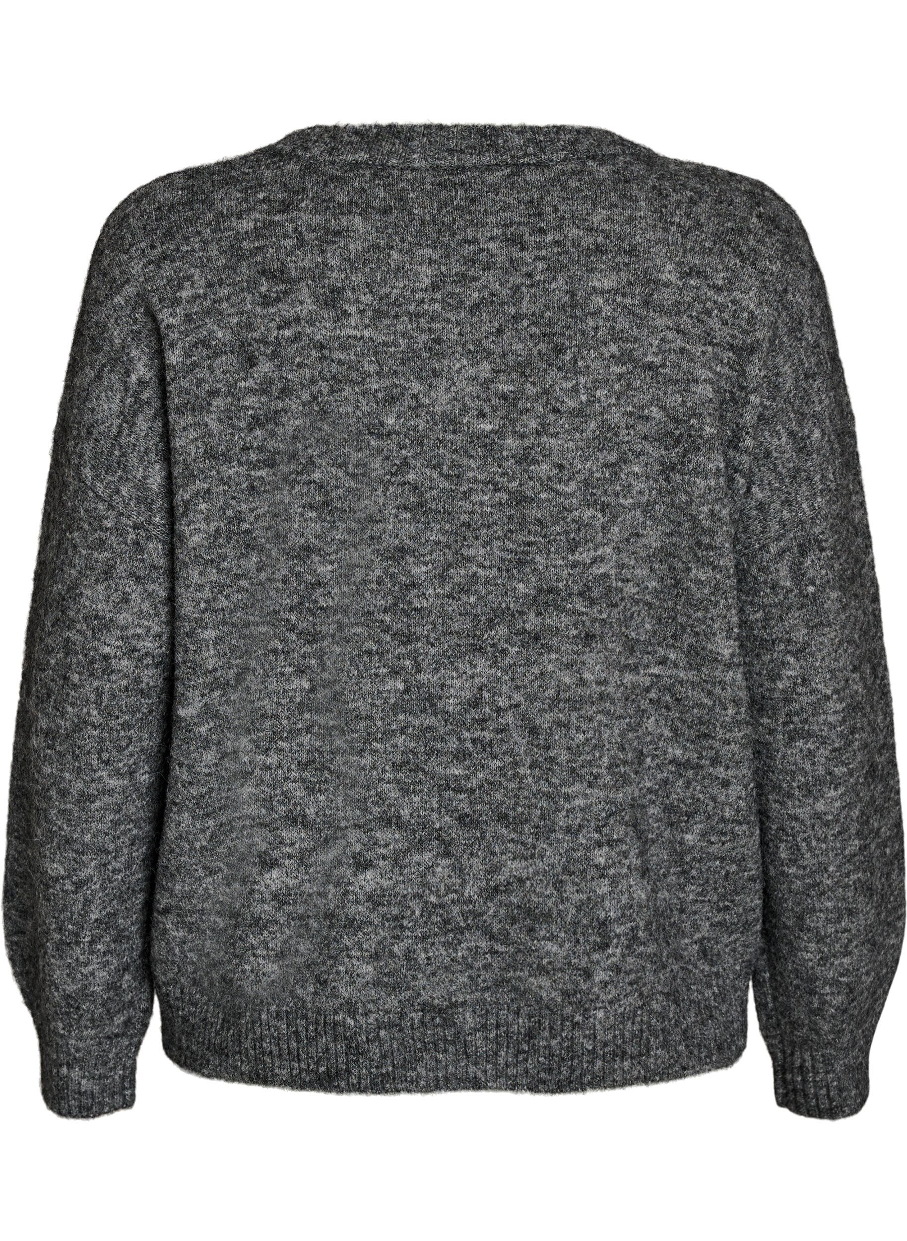 ZizziPullover mit Blumenapplikation, Grau, Packshot image number 1