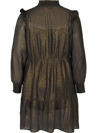 Langarm Kleid mit Smock und Rüschen, Black w. Gold, Packshot image number 1