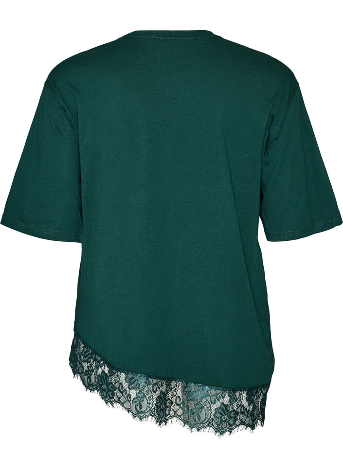 T-Shirt mit asymmetrischem Spitzensaum, Gr&uuml;n, Packshot image number 1