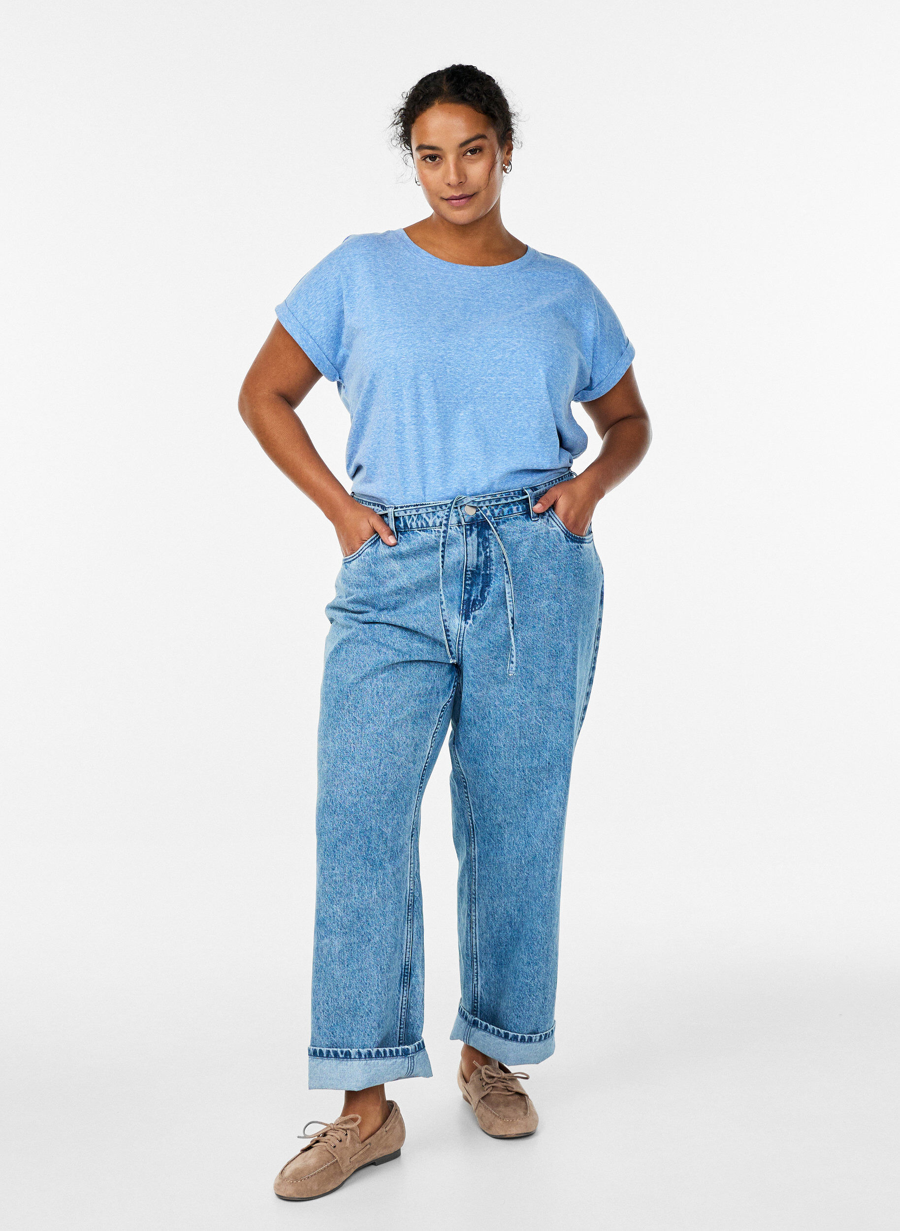 Zizzi Melange T-Shirt mit kurzen &Auml;rmeln, Blau, Model image number 1